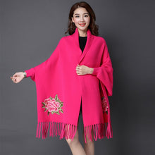 Load image into Gallery viewer, All Matched Chinese Style Floral Sweater Shawl with Tassels
