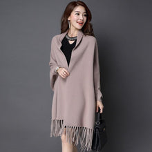 Load image into Gallery viewer, Two-sided Batwing Sleeves Sweater Shawl with Tassels
