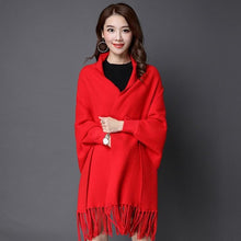 Load image into Gallery viewer, Two-sided Batwing Sleeves Sweater Shawl with Tassels
