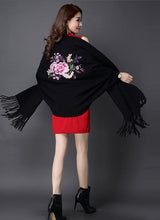 Load image into Gallery viewer, Two-sided Batwing Sleeves Sweater Shawl with Tassels
