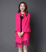 Load image into Gallery viewer, Two-sided Batwing Sleeves Sweater Shawl with Tassels
