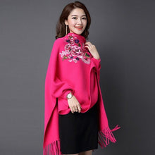 Load image into Gallery viewer, Two-sided Batwing Sleeves Sweater Shawl with Tassels
