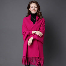 Load image into Gallery viewer, Two-sided Batwing Sleeves Sweater Shawl with Tassels
