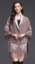 Load image into Gallery viewer, Batwing Sleeve Floral Sweater Shawl with Tassels
