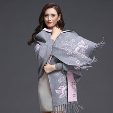 Load image into Gallery viewer, Batwing Sleeve Floral Sweater Shawl with Tassels
