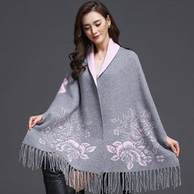 Muatkan imej ke dalam penonton Galeri, Batwing Sleeve Floral Sweater Shawl with Tassels
