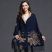 Load image into Gallery viewer, Batwing Sleeve Floral Sweater Shawl with Tassels
