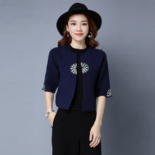 Load image into Gallery viewer, Open Front Floral Embroidery Chinese Style Women&#39;s Cardigan
