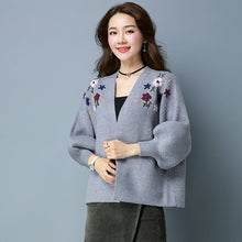 Load image into Gallery viewer, Open Front Floral Embroidery Chinese Style Baggy Women&#39;s Cardigan
