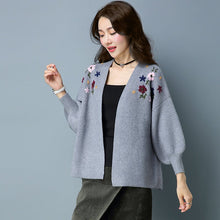 Load image into Gallery viewer, Open Front Floral Embroidery Chinese Style Baggy Women&#39;s Cardigan
