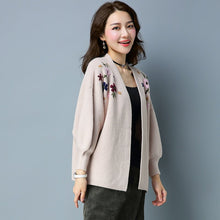 Load image into Gallery viewer, Open Front Floral Embroidery Chinese Style Baggy Women&#39;s Cardigan
