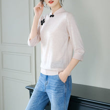 Load image into Gallery viewer, 3/4 Sleeve Cheongsam Top Chinese Style Knit Shirt
