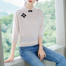 Load image into Gallery viewer, 3/4 Sleeve Cheongsam Top Chinese Style Knit Shirt
