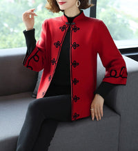 Load image into Gallery viewer, 3/4 Sleeve Floral Embroidery Chinese Style Knit Coat Shawl
