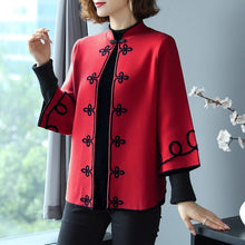 Load image into Gallery viewer, 3/4 Sleeve Floral Embroidery Chinese Style Knit Coat Shawl
