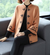 Load image into Gallery viewer, 3/4 Sleeve Floral Embroidery Chinese Style Knit Coat Shawl
