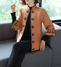 Load image into Gallery viewer, 3/4 Sleeve Floral Embroidery Chinese Style Knit Coat Shawl
