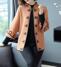 Load image into Gallery viewer, 3/4 Sleeve Floral Embroidery Chinese Style Knit Coat Shawl
