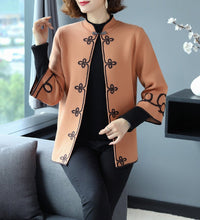 Load image into Gallery viewer, 3/4 Sleeve Floral Embroidery Chinese Style Knit Coat Shawl
