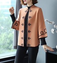 Load image into Gallery viewer, 3/4 Sleeve Floral Embroidery Chinese Style Knit Coat Shawl
