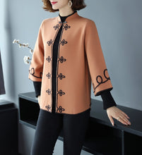 Load image into Gallery viewer, 3/4 Sleeve Floral Embroidery Chinese Style Knit Coat Shawl
