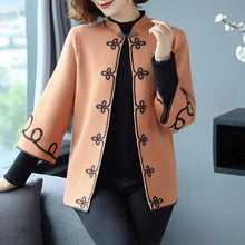 Load image into Gallery viewer, 3/4 Sleeve Floral Embroidery Chinese Style Knit Coat Shawl
