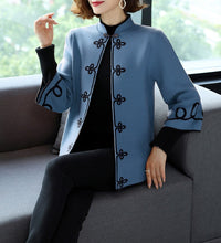 Load image into Gallery viewer, 3/4 Sleeve Floral Embroidery Chinese Style Knit Coat Shawl
