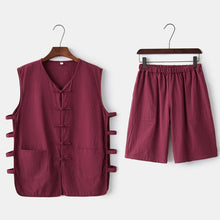 Load image into Gallery viewer, Waistcoat Top with Short Pants Chinese Style Kung Fu Suit
