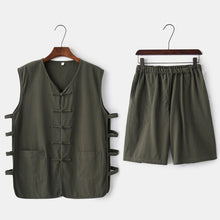 Load image into Gallery viewer, Waistcoat Top with Short Pants Chinese Style Kung Fu Suit
