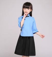 Muatkan imej ke dalam penonton Galeri, Cheongsam Top Knee Length Skirt Girl&#39;s Suit School Uniform
