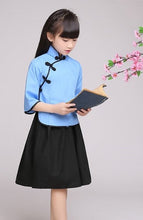 Muatkan imej ke dalam penonton Galeri, Cheongsam Top Knee Length Skirt Girl&#39;s Suit School Uniform
