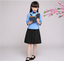 Muatkan imej ke dalam penonton Galeri, Cheongsam Top Knee Length Skirt Girl&#39;s Suit School Uniform
