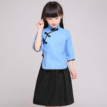 Muatkan imej ke dalam penonton Galeri, Cheongsam Top Knee Length Skirt Girl&#39;s Suit School Uniform
