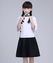 Muatkan imej ke dalam penonton Galeri, Cheongsam Top Knee Length Skirt Girl&#39;s Suit School Uniform
