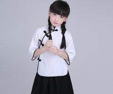 Muatkan imej ke dalam penonton Galeri, Cheongsam Top Knee Length Skirt Girl&#39;s Suit School Uniform
