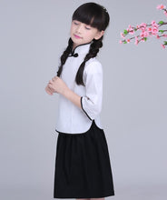 Muatkan imej ke dalam penonton Galeri, Cheongsam Top Knee Length Skirt Girl&#39;s Suit School Uniform
