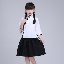 Muatkan imej ke dalam penonton Galeri, Cheongsam Top Knee Length Skirt Girl&#39;s Suit School Uniform
