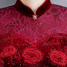 Load image into Gallery viewer, 3/4 Sleeve Floral Embroidery Mermaid Velvet Cheongsam Mother Dress
