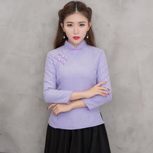 Load image into Gallery viewer, 3/4 Sleeve Cheongsam Top Traditional Chinese Shirt with Strap Buttons
