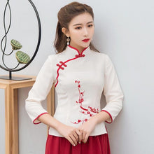 Load image into Gallery viewer, 3/4 Sleeve Floral Embroidery Chinese Shirt Traditional Costume
