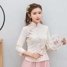 Load image into Gallery viewer, 3/4 Sleeve Floral Embroidery Chinese Shirt Traditional Costume
