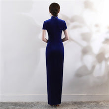 Load image into Gallery viewer, Floral Embroidery Velvet Cheongsam Top Retro Evening Dress
