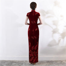 Load image into Gallery viewer, Key Hole Neck Cap Sleeve Velvet Cheongsam Evening Dress
