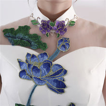 Load image into Gallery viewer, Lotus Embroidery Appliques Illusion Neck Cheongsam Evening Dress
