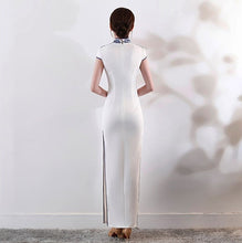 Load image into Gallery viewer, Floral Embroidery Mandarin Collar Full Length Cheongsam Evening Dress
