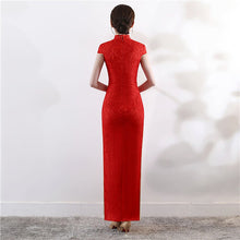 Load image into Gallery viewer, Peacock Sequins &amp; Embroidery Lace Cheongsam Evening Dress
