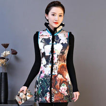 Muatkan imej ke dalam penonton Galeri, Fur Collar &amp; Edge Floral Chinese Style Wadded Waistcoat Vest
