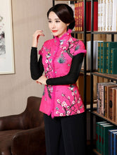 Muatkan imej ke dalam penonton Galeri, Stand Collar &amp; Fur Edge Floral Chinese Style Wadded Waistcoat Vest
