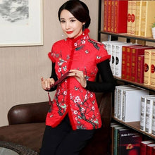 Load image into Gallery viewer, Stand Collar &amp; Fur Edge Floral Chinese Style Wadded Waistcoat Vest
