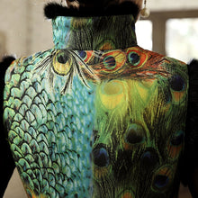 Load image into Gallery viewer, Peacock Feather Pattern Fur Collar &amp; Edge Chinese Style Wadded Waistcoat Vest
